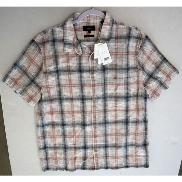 Vince M80011493 Men's Sz L Multicolor Topanga Plaid S/S Button-Down Shirt $185 - Picture 5 of 7